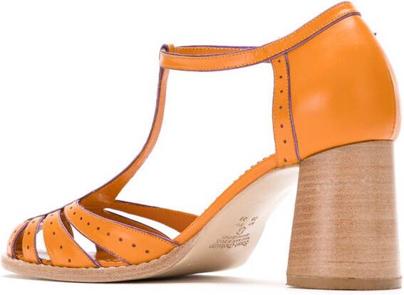 Sarah Chofakian block heel leather pumps Orange