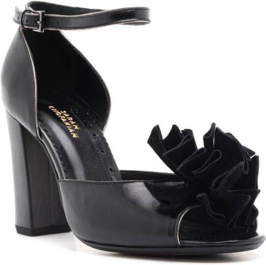 Sarah Chofakian Chantilly 75mm floral-appliqué leather sandals Black