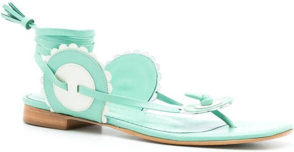 Sarah Chofakian leather Blossom flat sandals Green