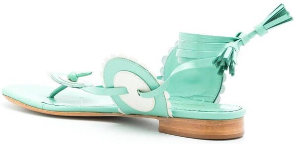 Sarah Chofakian leather Blossom flat sandals Green