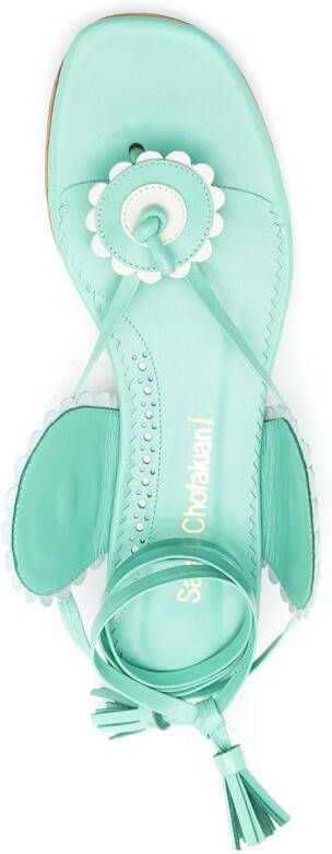 Sarah Chofakian leather Blossom flat sandals Green