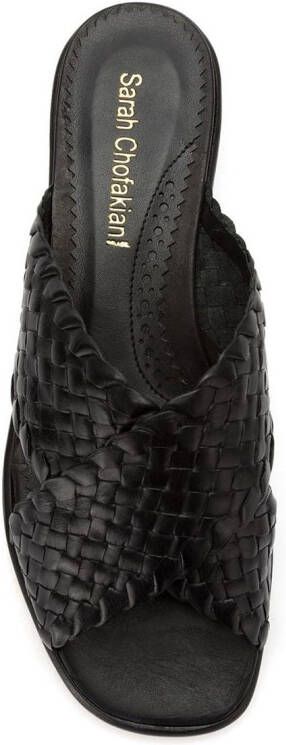 Sarah Chofakian leather woven flat sandals Black