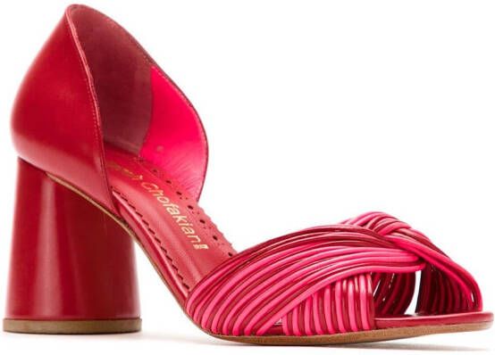 Sarah Chofakian neon leather pumps Red