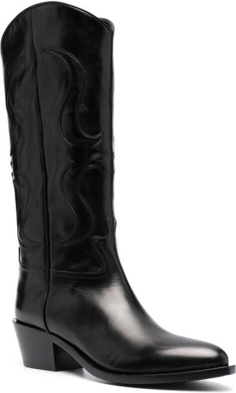 Sartore knee-high leather cowboy boots Black