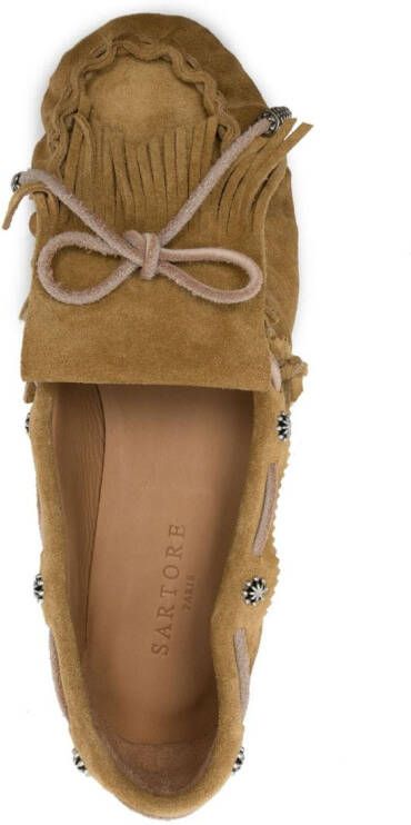 Sartore star stud-detail suede loafers Brown