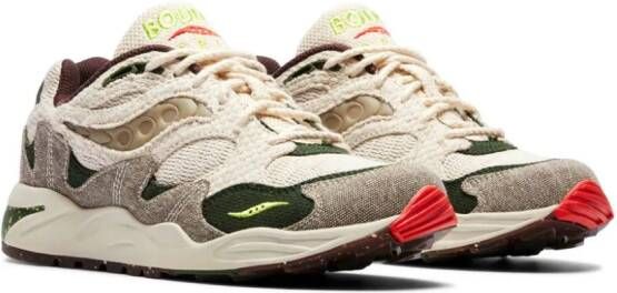 Saucony x Bodega Grid Shadow 2 "Jaunt Woven Hemp Acid Lime Red Alert Gum" sneakers Neutrals