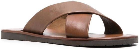 Scarosso Adriano cross-strap leather sandals Brown