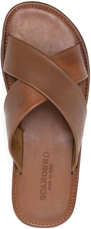 Scarosso Adriano cross-strap leather sandals Brown