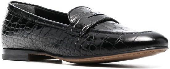 Scarosso crocodile-effect leather loafers Black