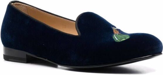 Scarosso Daisy embroidered velvet slippers Blue
