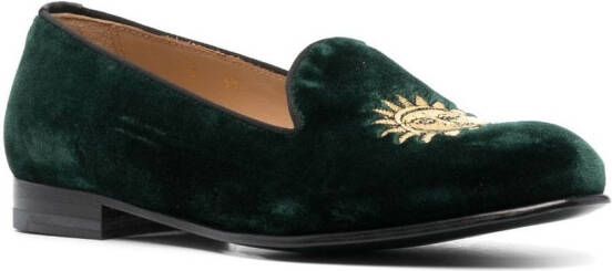 Scarosso embroidered velvet loafers Green