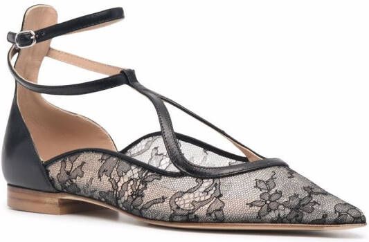 Scarosso Gae floral-lace ballerina shoes Black
