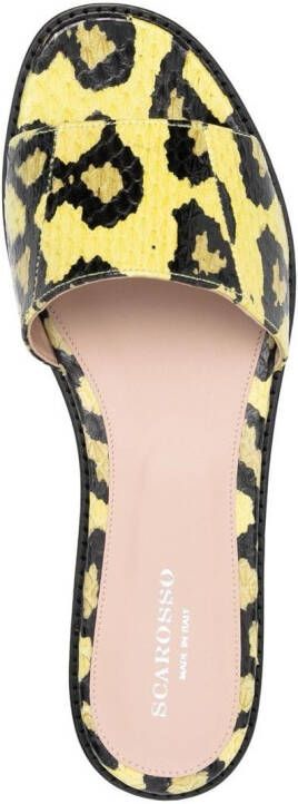 Scarosso graphic-print leather sliders Yellow