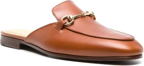 Scarosso horsebit-detail leather slippers Brown