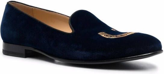 Scarosso Nick embroidered velvet slippers Blue