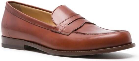 Scarosso penny-slot leather loafers Brown