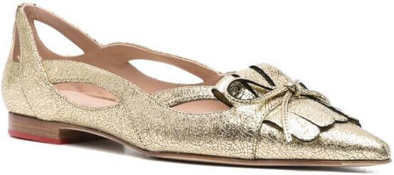 Scarosso pointed toe ballerina pumps Gold