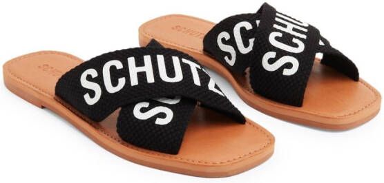 Schutz logo-print flat leather slides Black