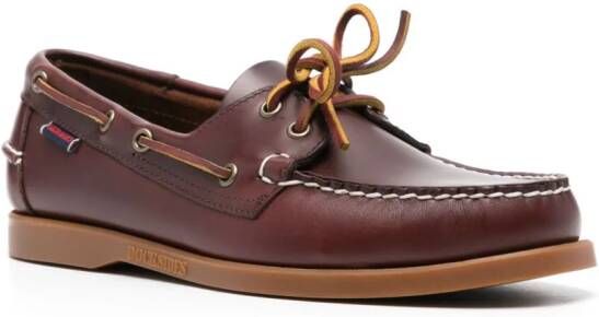 Sebago moc-stitching leather boat shoes Brown
