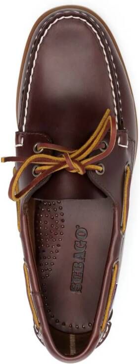 Sebago moc-stitching leather boat shoes Brown