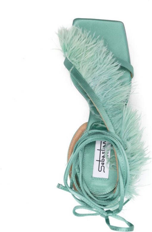 Sebastian Milano Marie A. 110mm feather-trim sandals Green