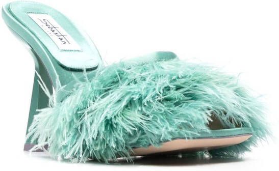 Sebastian Milano Sebastian 110mm feather-trim sandals Green