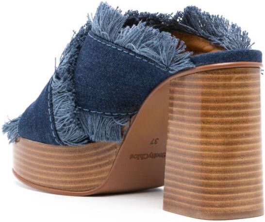 See by Chloé 100mm frayed-detailing denim mules Blue