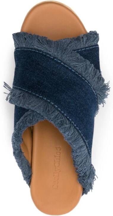 See by Chloé 60mm frayed denim sandals Blue