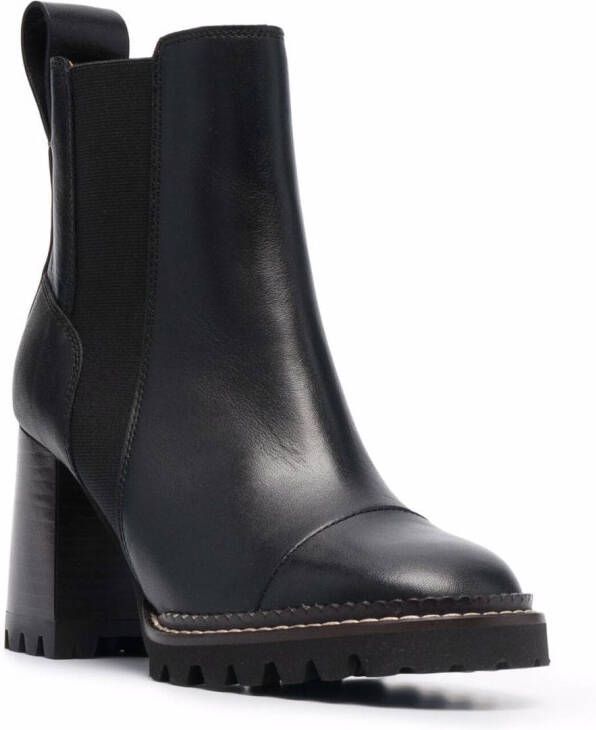 See by Chloé block-heel leather ankle boots Black