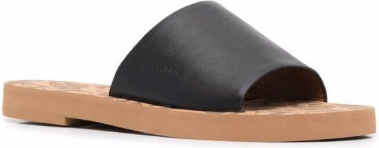 See by Chloé embossed-logo leather slippers Black
