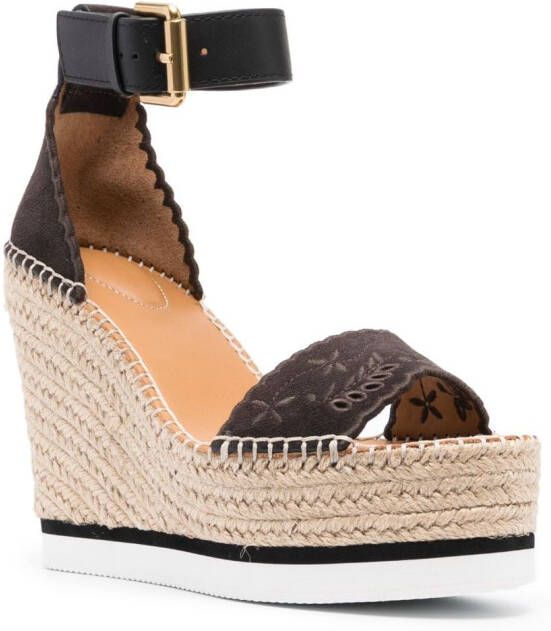 See by Chloé embroidered-strap wedge sandals Grey