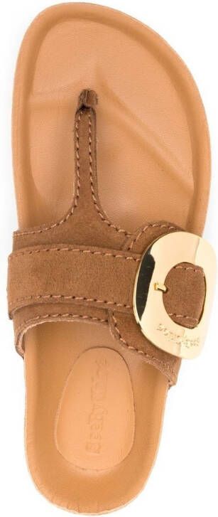 See by Chloé gold-tone plaque suede slides Neutrals