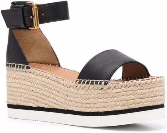 See by Chloé leather wedge espadrilles Black