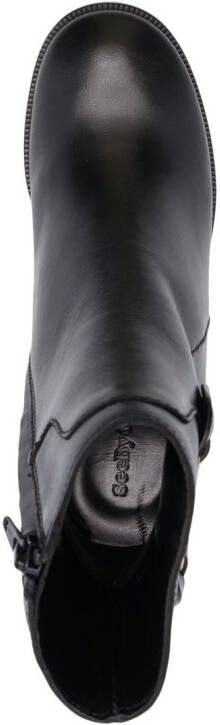 See by Chloé logo-plaque 80mm leather boots Black