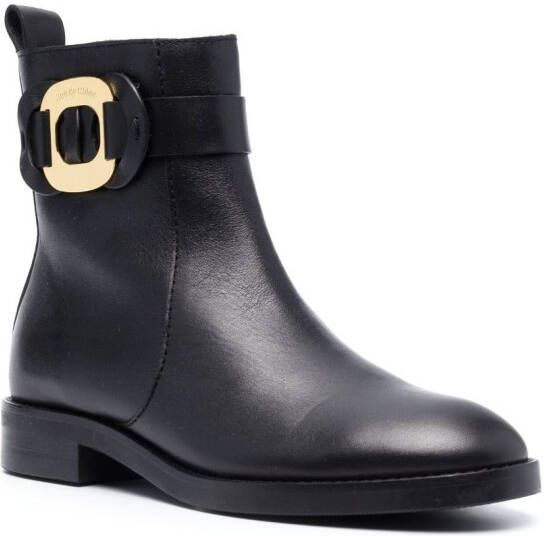 See by Chloé logo-plaque leather boots Black
