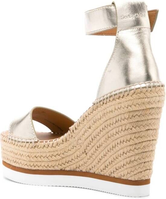See by Chloé metallic leather wedge espadrilles Gold