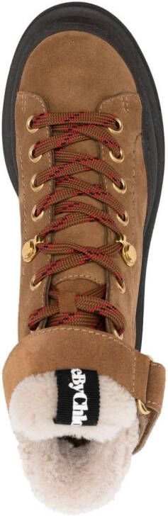See by Chloé shearling-lined lace up boots Brown