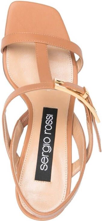 Sergio Rossi buckled T-bar leather sandals Brown