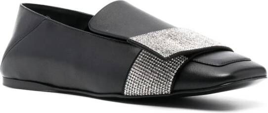 Sergio Rossi crystal-embellished leather ballerina shoes Black