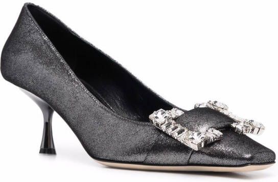 Sergio Rossi crystal-embellished square-toe pumps Black