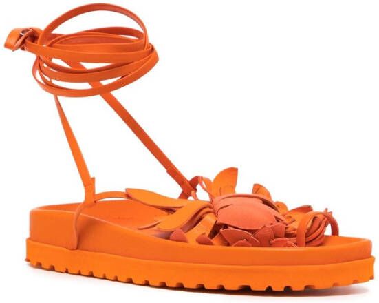 Silvia Tcherassi Idania floral-appliqué leather sandals Orange
