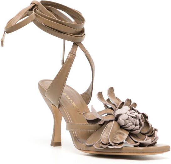 Silvia Tcherassi Tita floral-appliqué leather sandals Grey