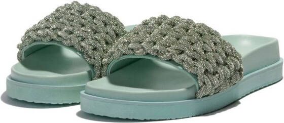 Simkhai crystal-braided metallic-finish sandals Green