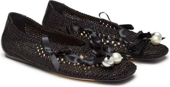 Simone Rocha bell-charm crochet ballerina shoes Black