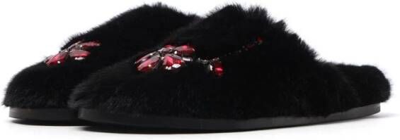 Simone Rocha crystal-embellished faux-fur slipers Black