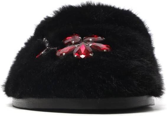 Simone Rocha crystal-embellished faux-fur slipers Black