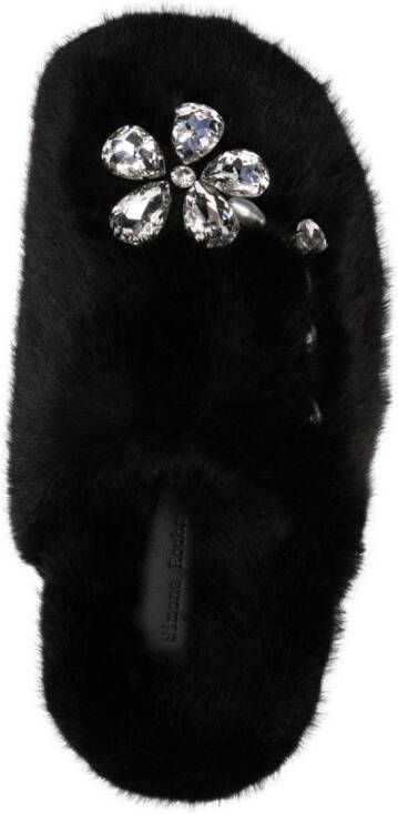 Simone Rocha embellished faux-fur slippers Black