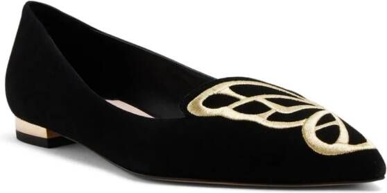 Sophia Webster Butterfly-embroidered suede ballerina shoes Black