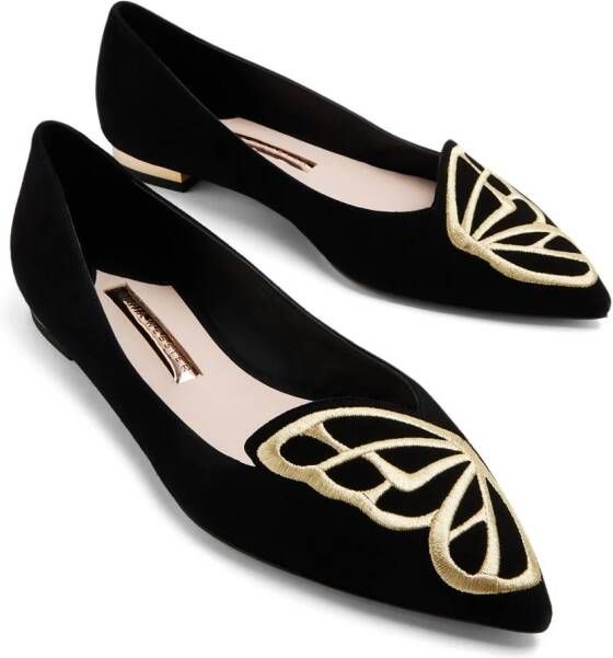 Sophia Webster Butterfly-embroidered suede ballerina shoes Black