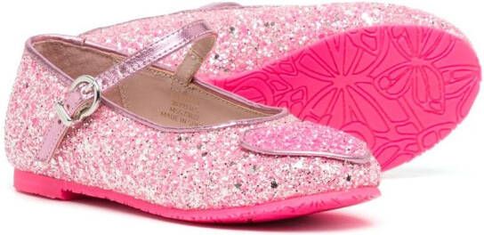 Sophia Webster Mini heart-patch glittery ballerina shoes Pink